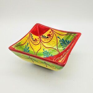 El Poyeton Handmade Spain Folk Art Ceramic Square Bowl